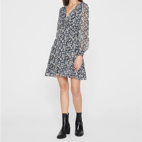Club Monaco Women’s Printed Silk Twist Drape Mini Dress blue Dahlia size 4